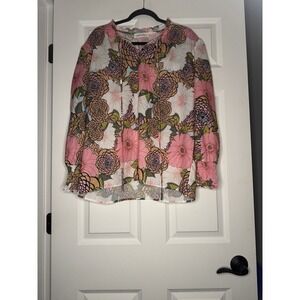 Mod Boutique Long Sleeve Floral Ruffle Neck Smocked Cuff Top Xxl
